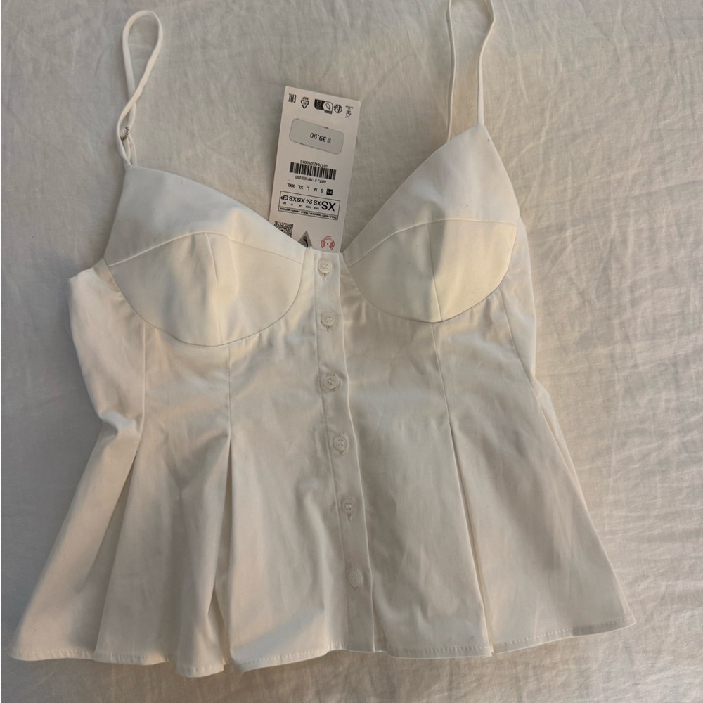 Zara Pleated Peplum Top in White